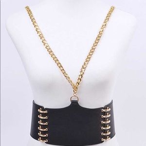 Gold Metal Chain Shoulder Corset Harness Statement Belt